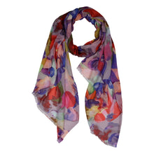 Load image into Gallery viewer, Wearable art scarf the modal/silk purple flowers