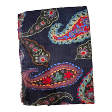 Load image into Gallery viewer, Art embroidery scarf merino wool midnight