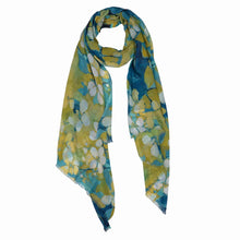 Load image into Gallery viewer, Wearable art scarf the modal/silk mustard/aqua