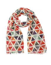 Load image into Gallery viewer, Wearable art scarf the silk collection colors of triangles