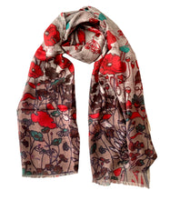 Load image into Gallery viewer, Wearable art scarf merino wool silk poppies