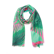 Load image into Gallery viewer, Wearable art scarf merino wool silk tropical