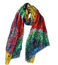Load image into Gallery viewer, Wearable art scarf merino wool silk kaleidoscope