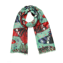 Load image into Gallery viewer, Wearable art scarf merino wool silk butterflies