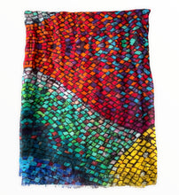 Load image into Gallery viewer, Wearable art scarf merino wool silk kaleidoscope