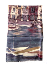 Load image into Gallery viewer, Wearable art scarf merino wool silk river city