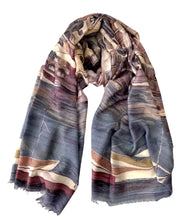 Load image into Gallery viewer, Wearable art scarf merino wool silk river city