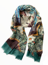 Load image into Gallery viewer, Wearable art scarf merino wool silk mosaic