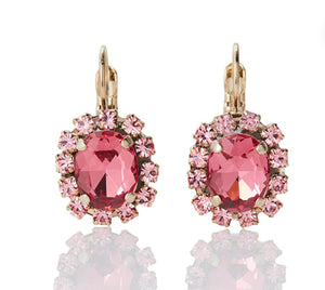 FIRUCCI PINK OVAL CRYSTAL SET DROP EARRINGS.