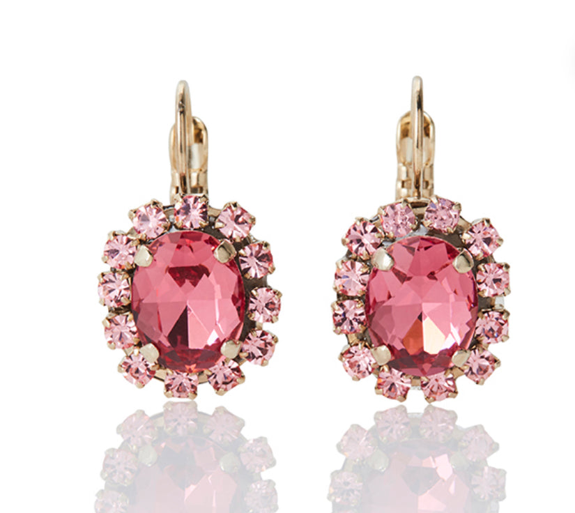 FIRUCCI PINK OVAL CRYSTAL SET DROP EARRINGS.
