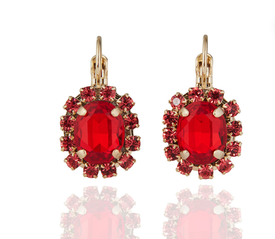 FIRUCCI FUCHSIA & ORANGE OVAL CRYSTAL SET DROP EARRINGS