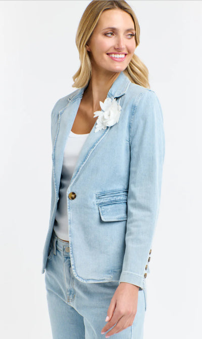 365 DAYS DENIM BLAZER FLOWER BROOCH