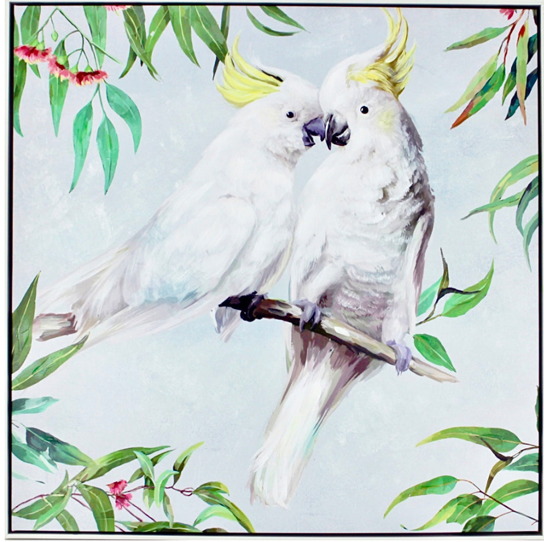 Kissing Cockatoo Painting framed canvas