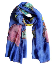Load image into Gallery viewer, Painted and embroidered scarf blue sea
