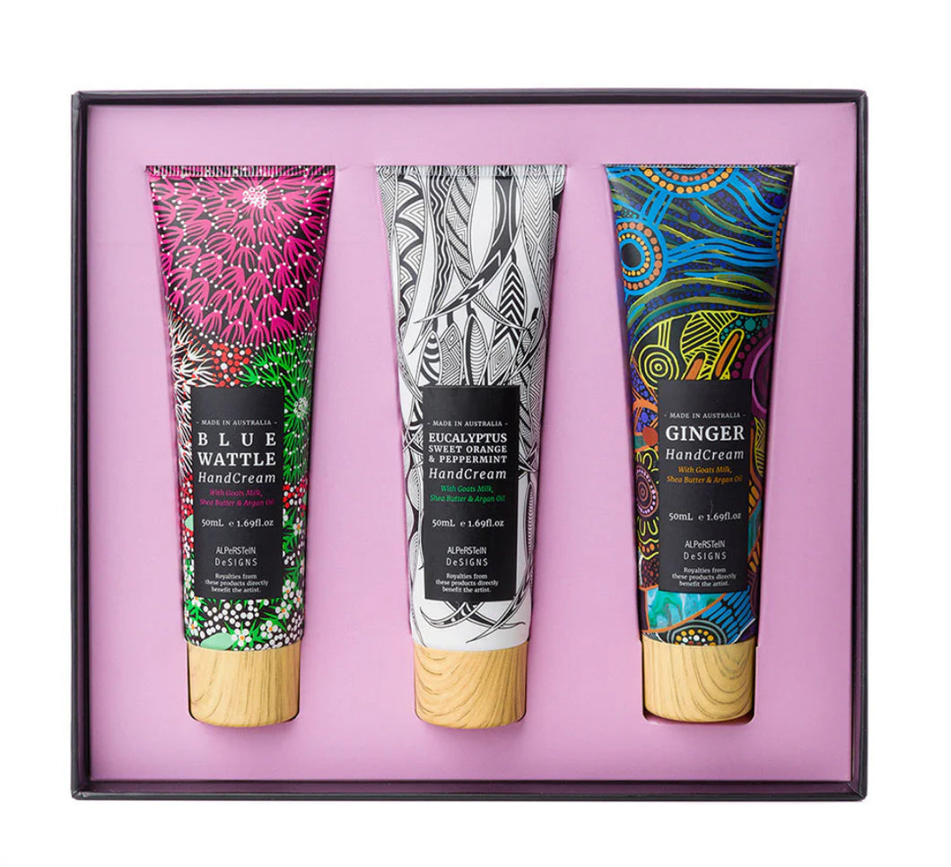 Indigenous HANDCREAM TRIO -
BLUE WATTLE, EUCALYPTUS, GINGER