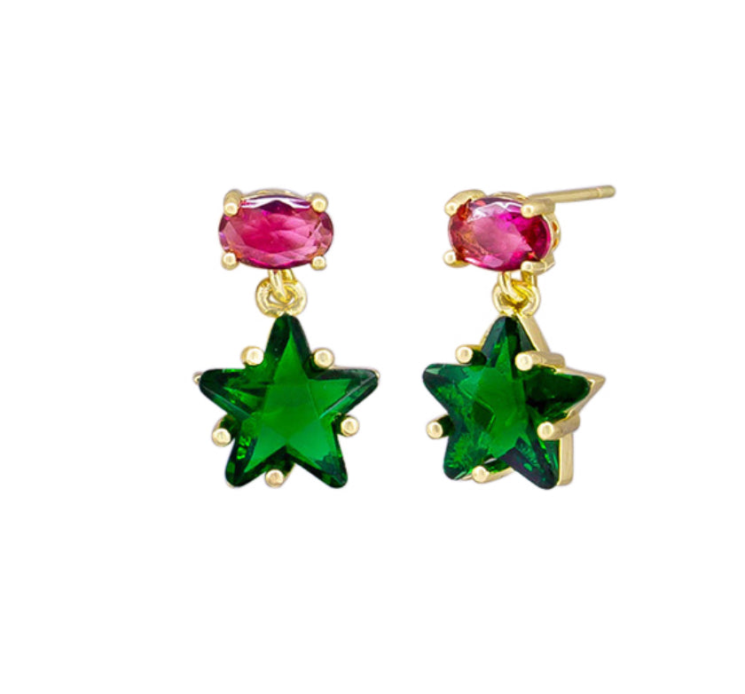 Tiger tree Green Crystal Star earings