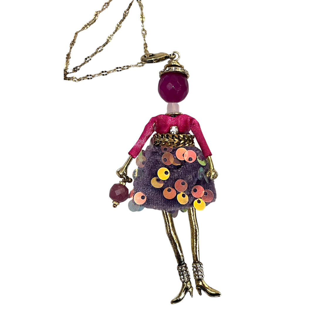 French doll necklace fuchsia sequin sparkles