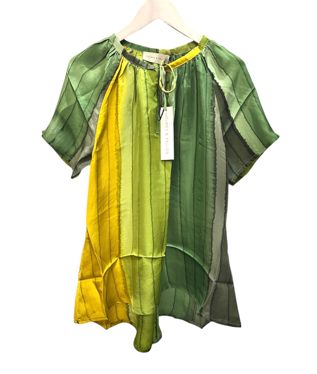 Silk blouse gradient print lime/mustard