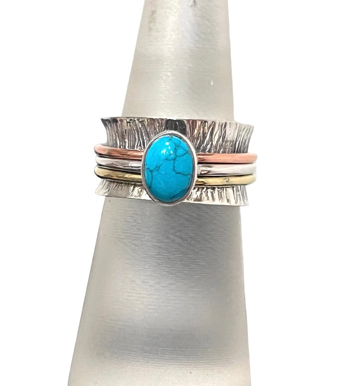 Spinner ring  turquoise gold and silver style 0023