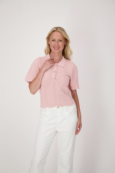 Gabby Isabella scalloped knit top with sunflower buttons