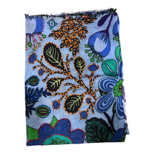 Load image into Gallery viewer, Art embroidery scarf merino wool denim blue

