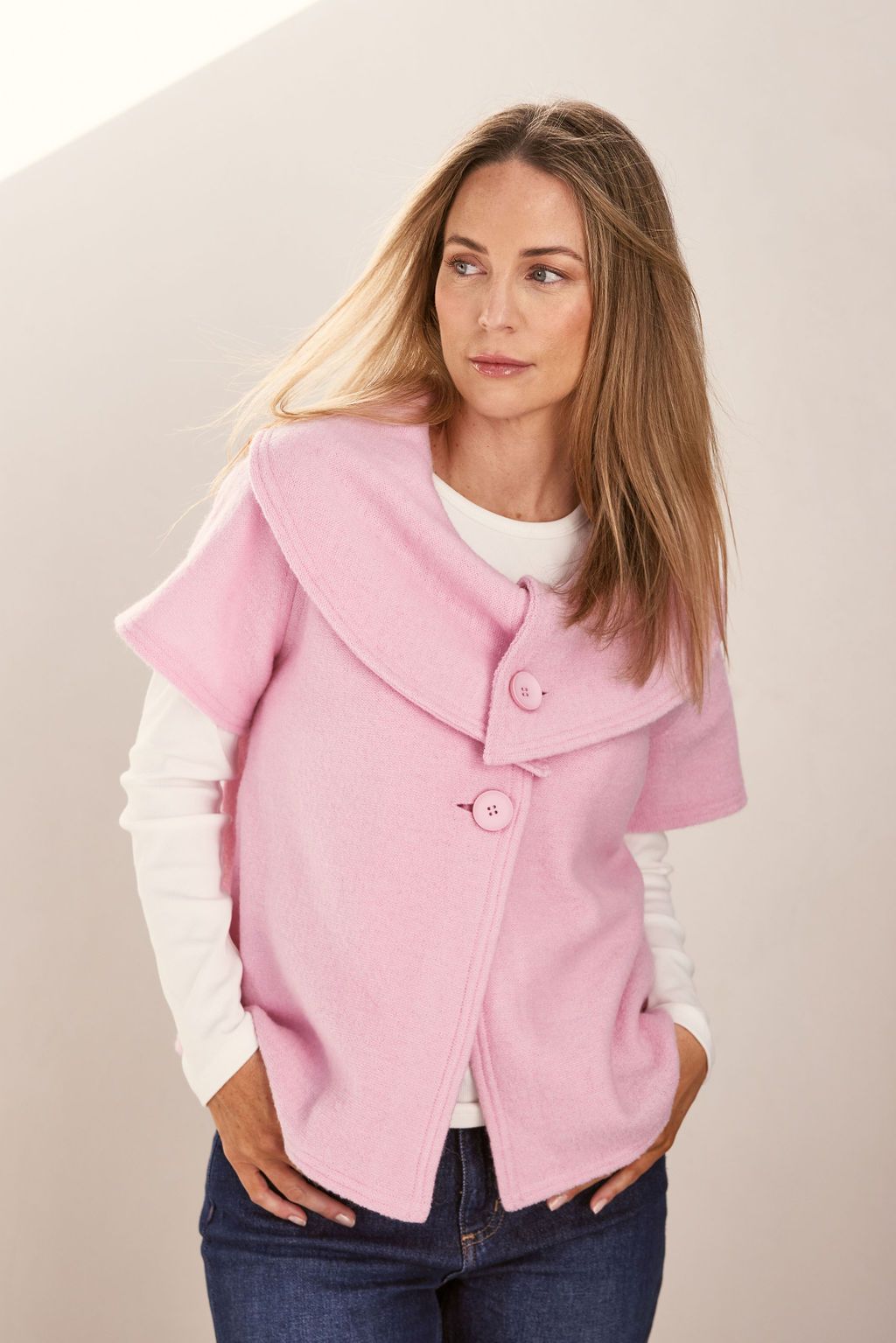 See Saw Wool  Collared Crop Coat  blush