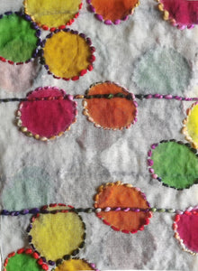 Painted and embroidered scarf autumn circles