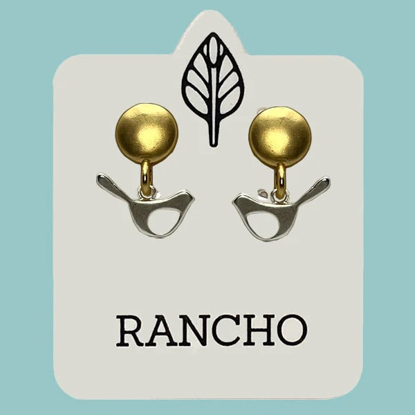 Rancho gold/silver bird stud earrings