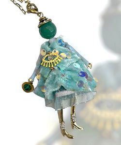 French doll necklace aqua sequins