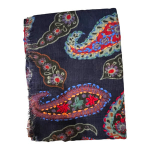 Art embroidery scarf merino wool midnight