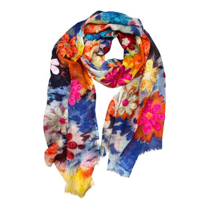 Art embroidery scarf merino wool garden
