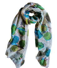 Load image into Gallery viewer, Painted and embroidered scarf aqua circles
