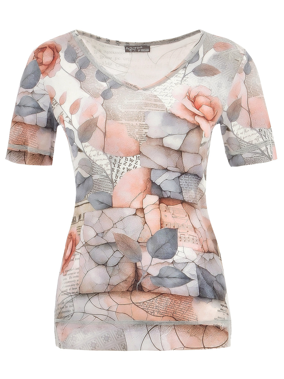 DOLCEZZA 'QUIET ROSE' V-NECK TOP WITH CLEAR
RHINESTONE DETAIL -
STYLE 25740
