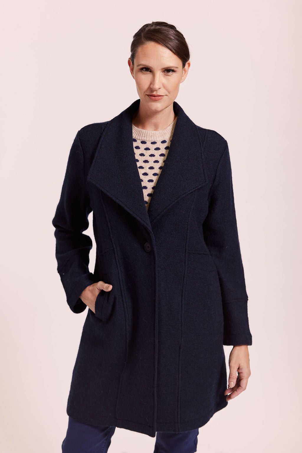 See Saw Wool  Long Line 1 Button Pea Coat navy
