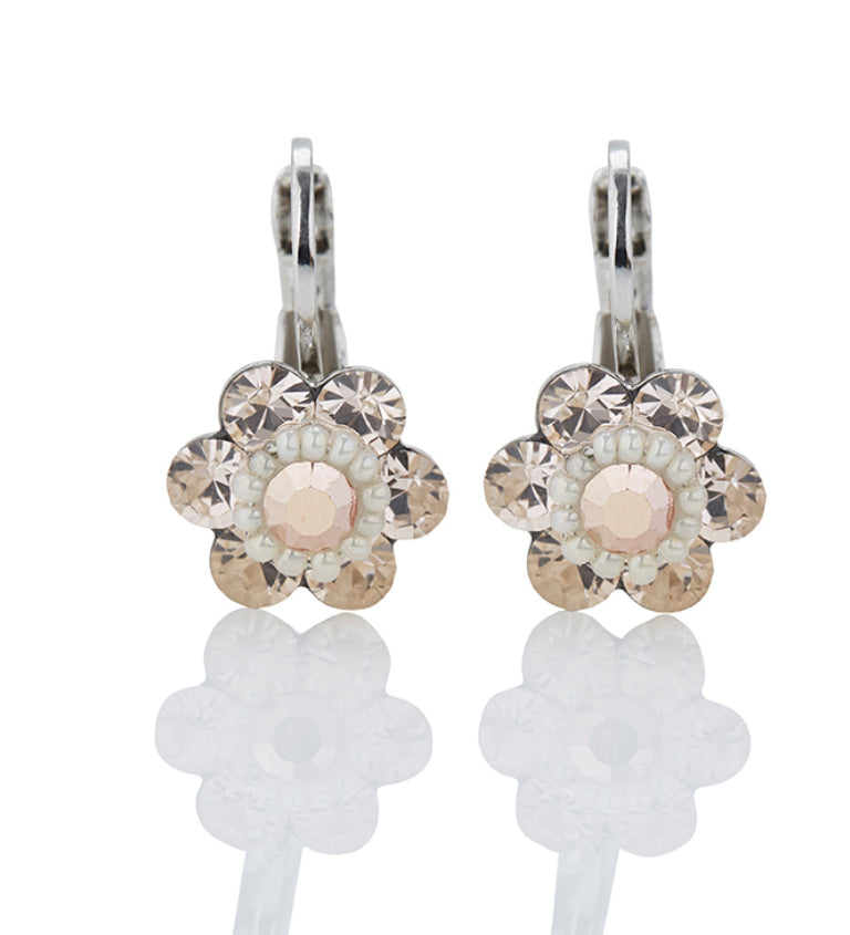 FIRUCCI CHAMPAGNE PETITE CRYSTAL FLOWER EARRING 2.1CMS LENGTH