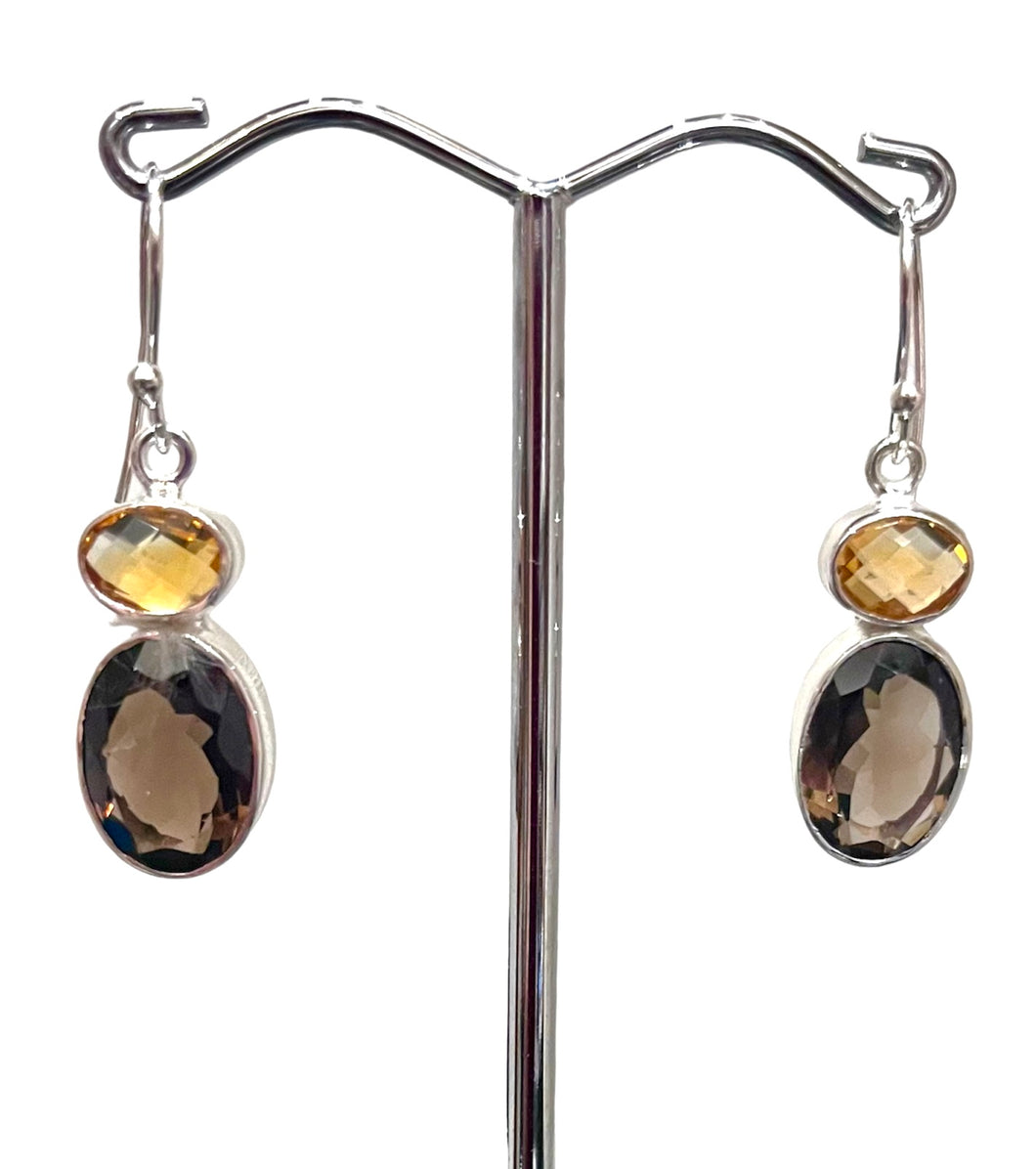 Sterling silver earrings smoky quartz and citrine