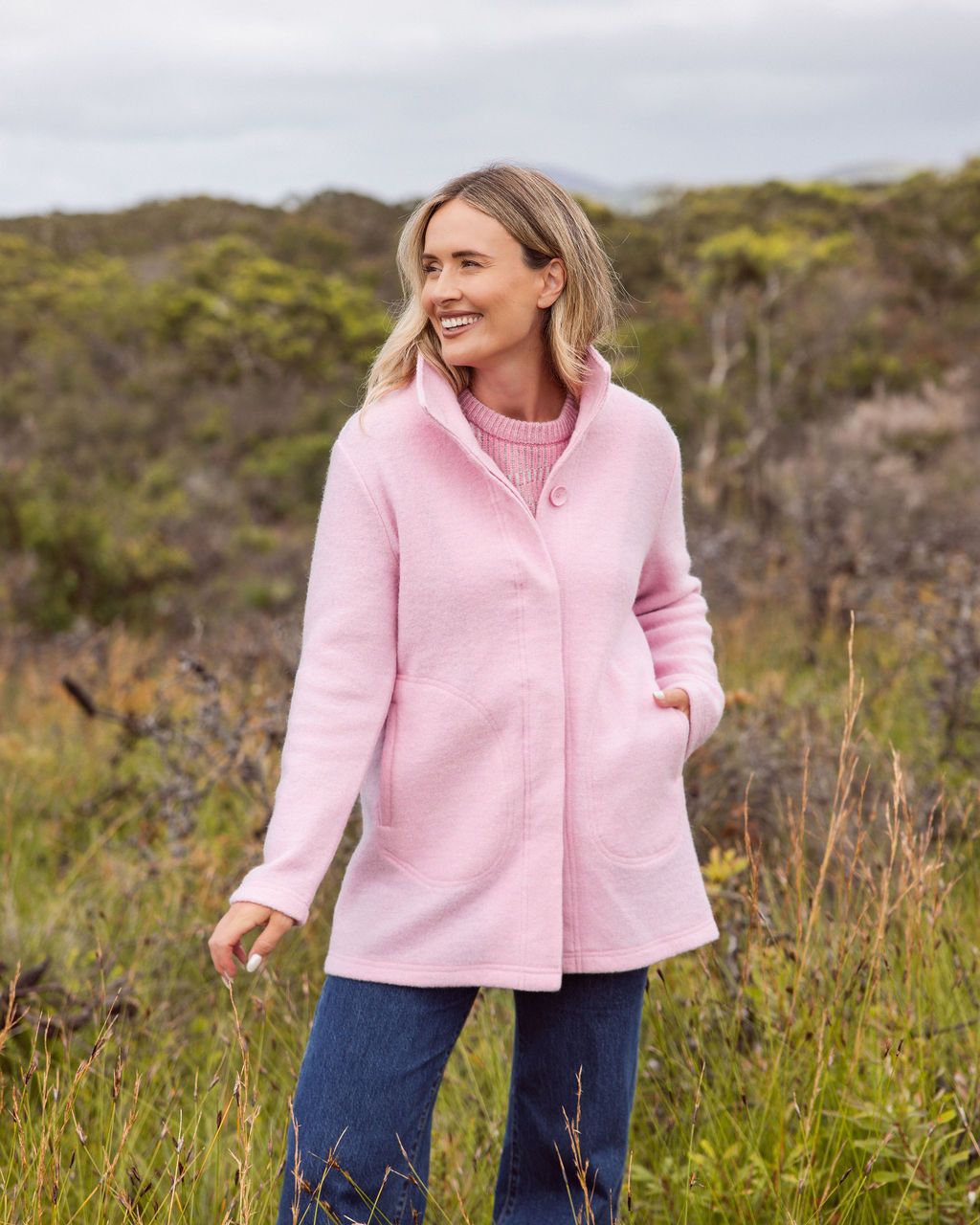 See Saw Wool Funnel Neck Coat  Blush