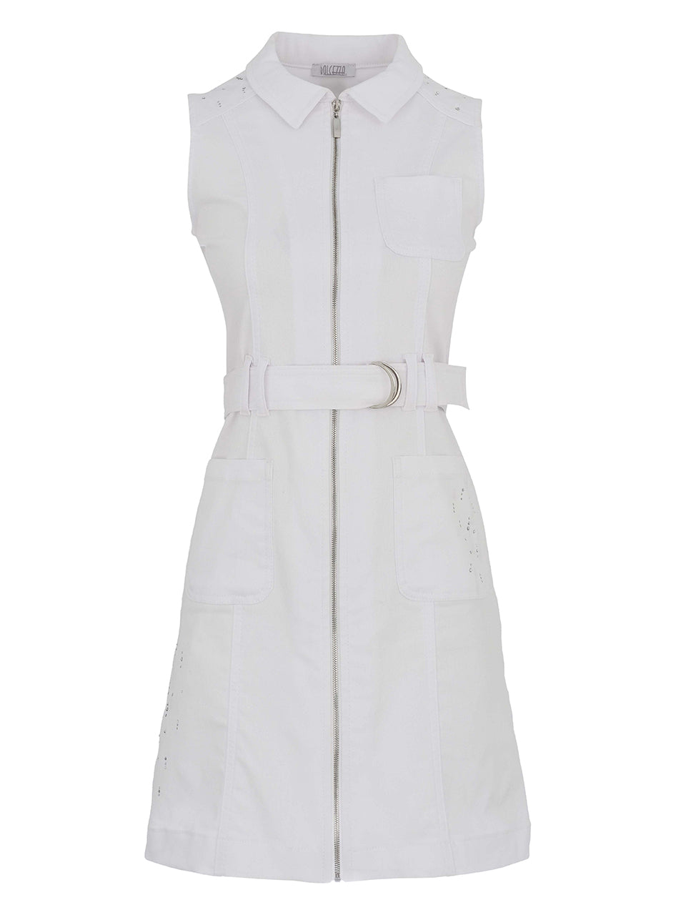 Dolcezza dress DOLCEZZA 'WHITE IS WHITE' ZIP DRESS WITH RHINESTONE DETAIL - 25196