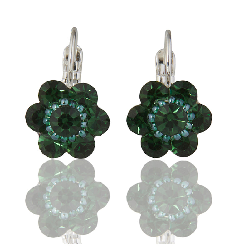 FIRUCCI   EMERALD PETITE CRYSTAL FLOWER EARRING 2.1CMS LENGTH