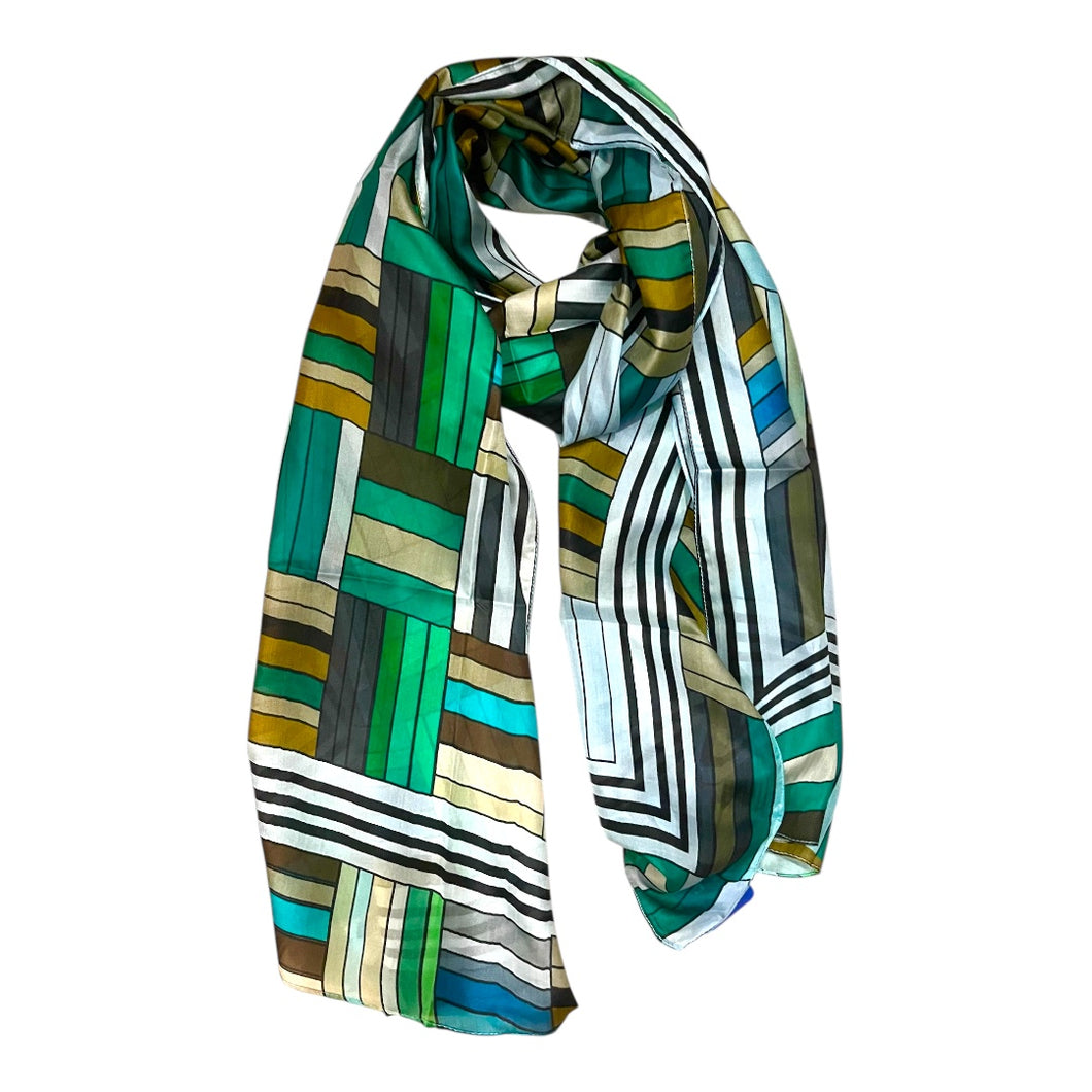 Wearable art scarf the silk emerald stripes