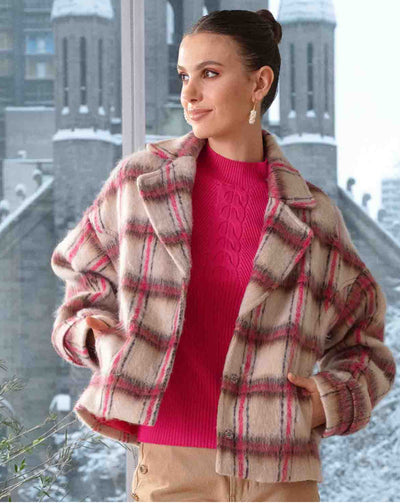 Alison Sheri Alison Sheri Brushed Jacquard and Woven Fabric Boxy Short Coat
