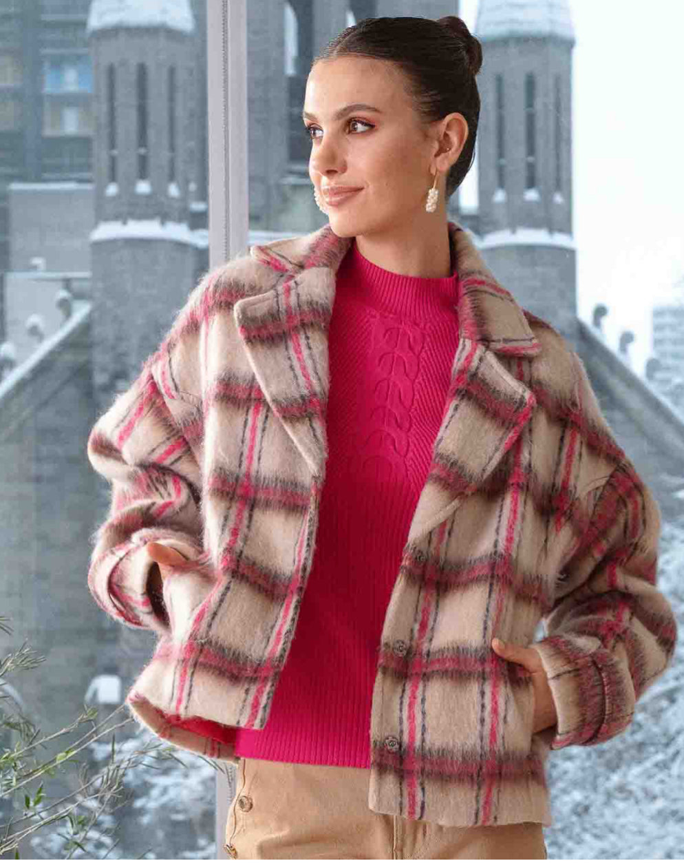 Alison Sheri Alison Sheri Brushed Jacquard and Woven Fabric Boxy Short Coat
