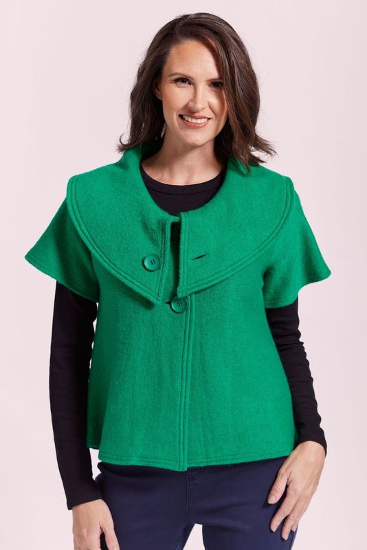 See Saw Wool  Collared Crop Coat  emerald