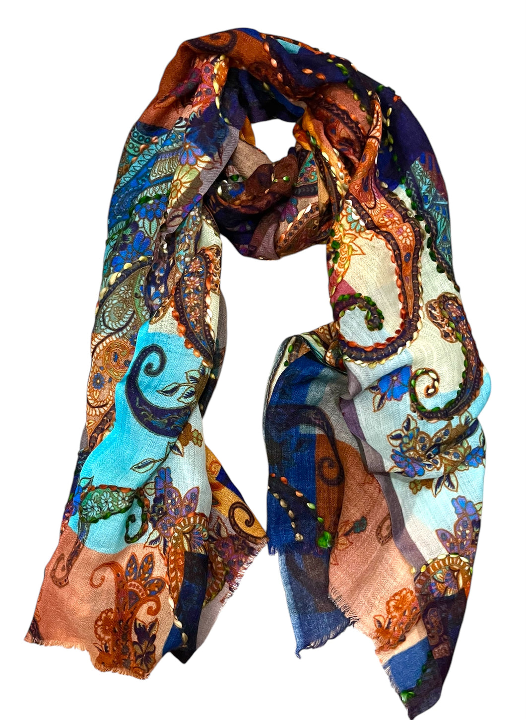 UF Painted and embroidered scarf 100% fine wool 3102