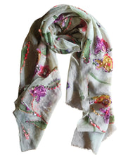 Load image into Gallery viewer, Painted and embroidered scarf nature
