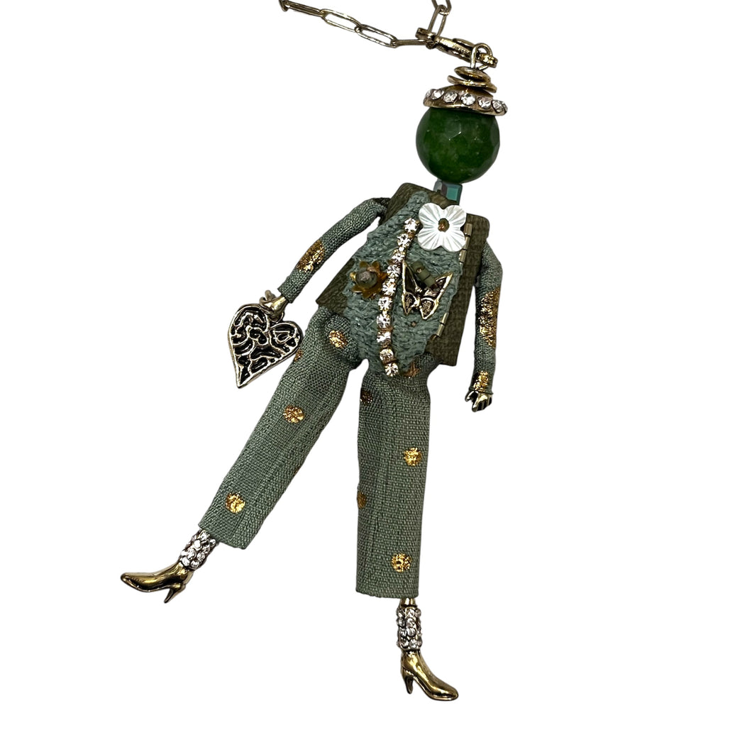 French doll necklace forest green