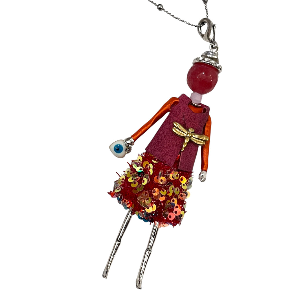 French doll necklace dragonfly