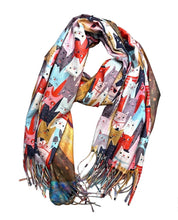 Load image into Gallery viewer, Cashmere / cotton luxurious art cat scarf multicolored

