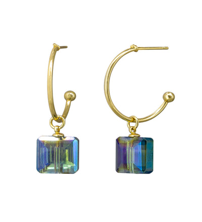 Tiger tree Green Square Crystal Drop earings