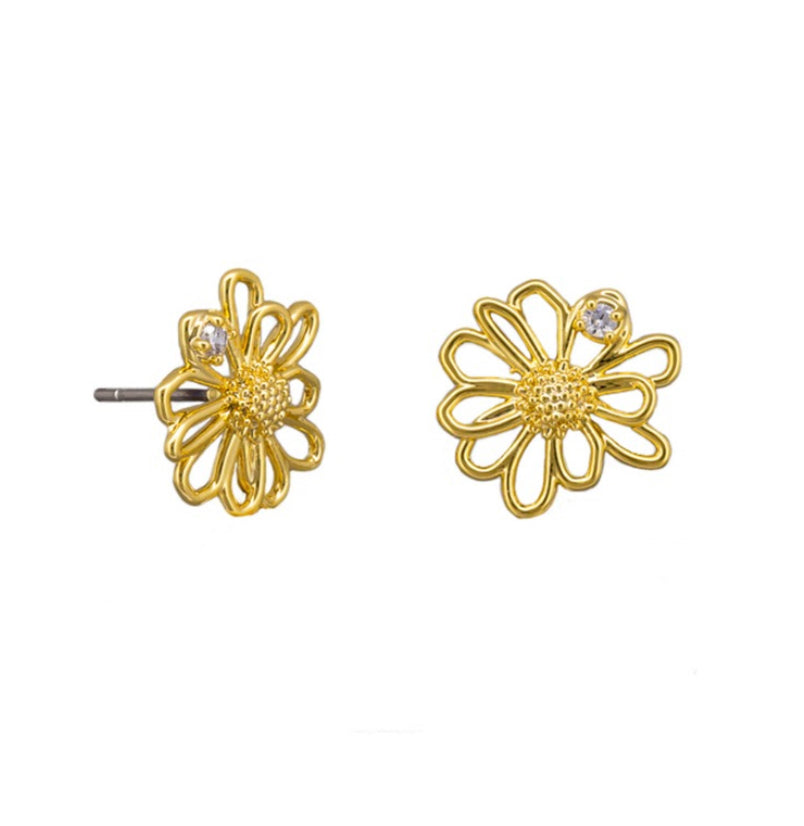 Tiger Tree earrings Gold Daisy Flower Crystal